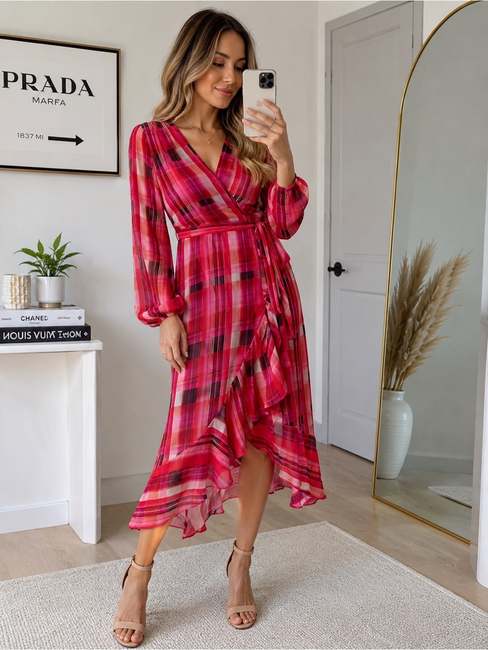 Revolve Milly Wrap Midi Dress with Ruffle Hem